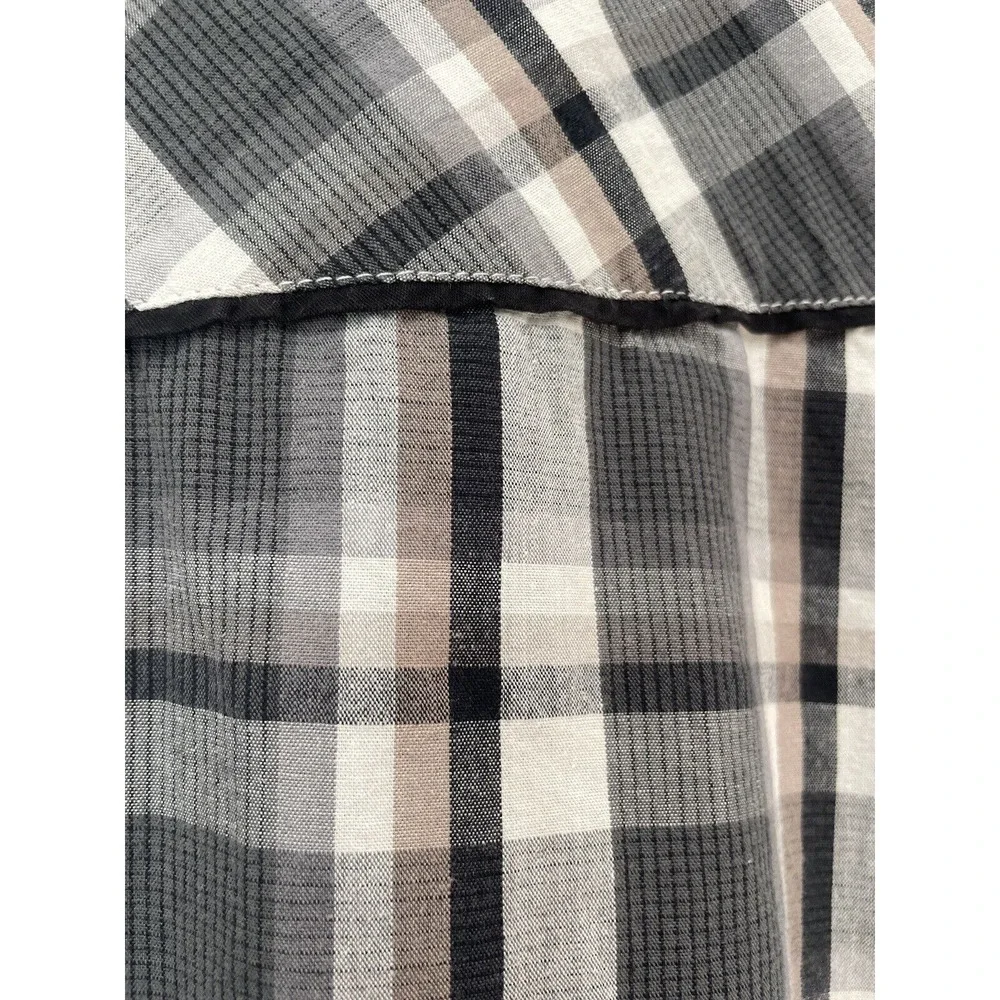 Levis Men L Western Pearl Snap Button up  Shirt Plaid Cotton Piping‎ CowBoy Gray